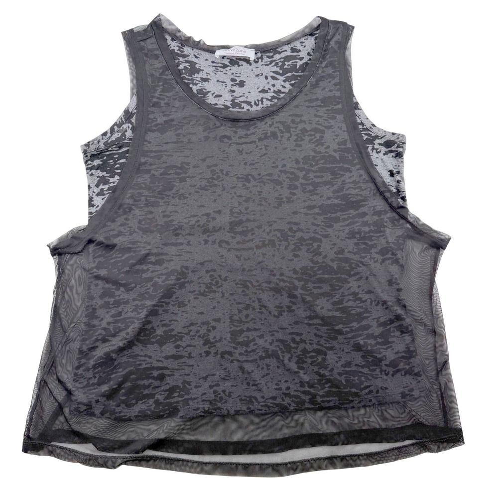 ActiveZone Weekend Collection Burnout‎ Mesh Layered Tank Top Womens L Black Grey